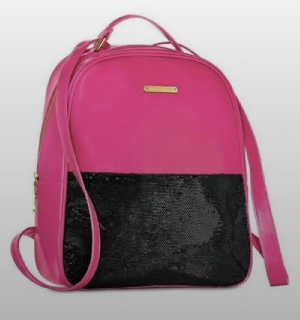 Juicy Couture Pink Black Sequin gold Backpack NWT